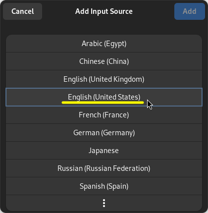 GNOME "Add Input Source" dialog