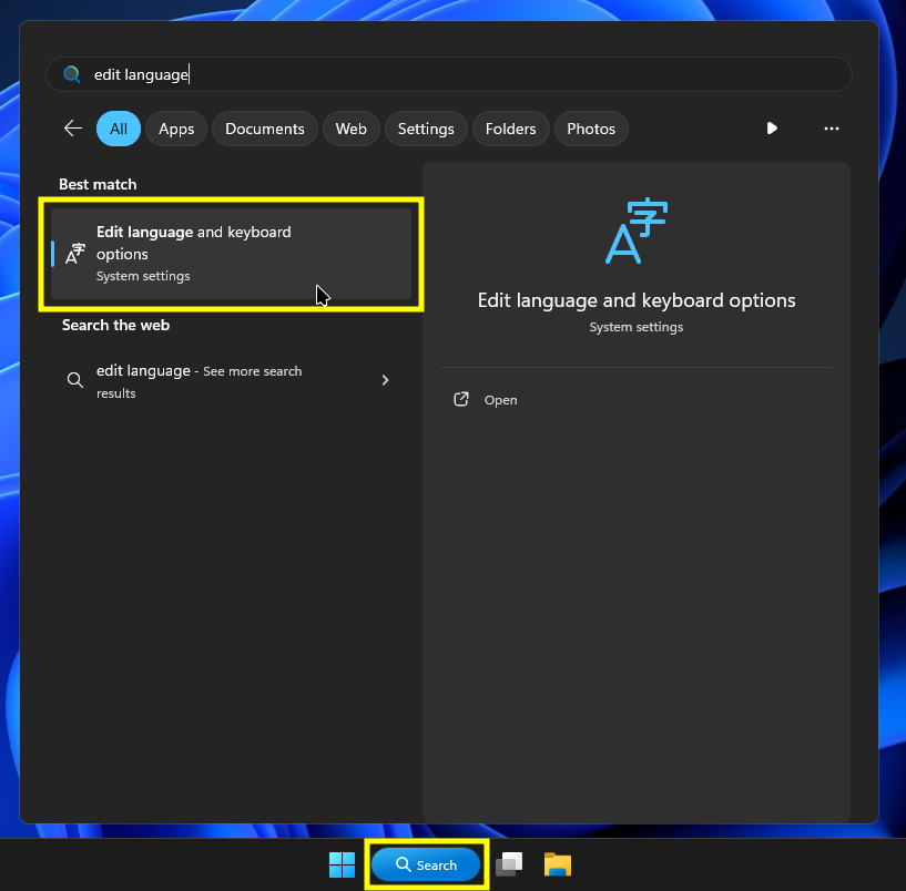 windows 10 start menu with the settings button focused and outlined