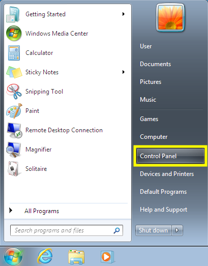 windows 10 start menu with the settings button focused and outlined