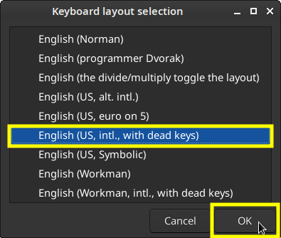 KDE Plasma keyboard settings page with the 'Apply' button selected